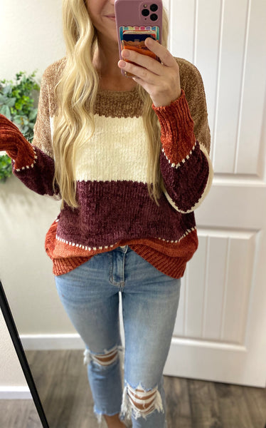 Fall Rust Colorblock Sweater