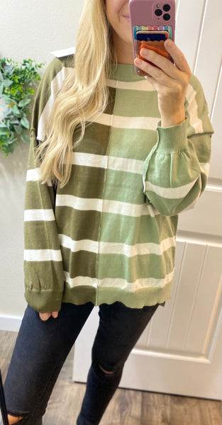 Olive Color Block Striped Sweater