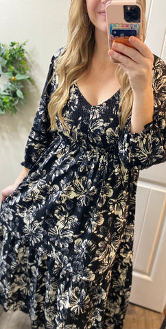 Ruffle Hem Floral V-Neck Dress