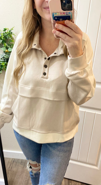 Cloud Taupe Snap Button Pullover