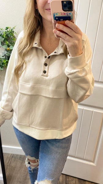 Cloud Taupe Snap Button Pullover