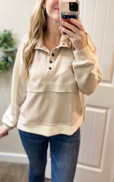 Cloud Taupe Snap Button Pullover