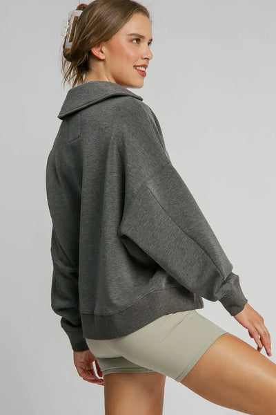 Collared Drop Shoulder Pullover