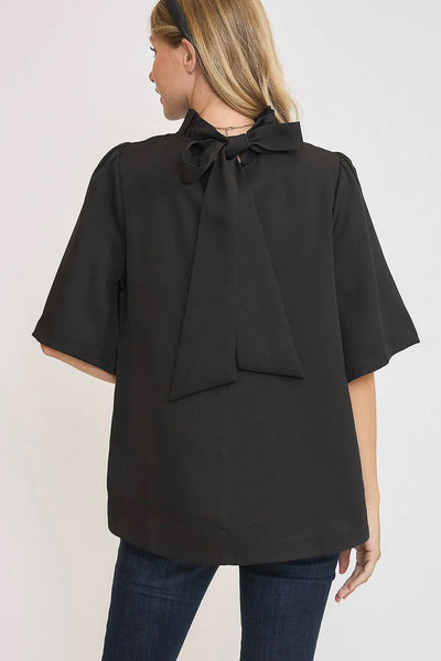 Bow Tie Mock Neck Blouse