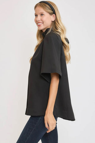 Bow Tie Mock Neck Blouse