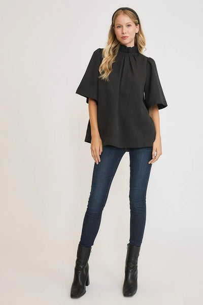 Bow Tie Mock Neck Blouse