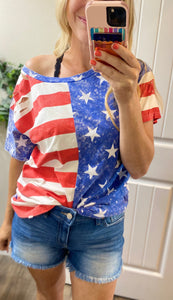 Distressed Flag Short Sleeve Top