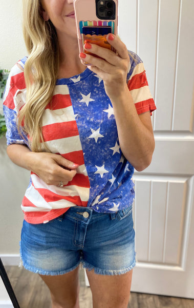 Distressed Flag Short Sleeve Top