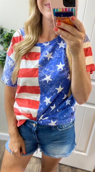 Distressed Flag Short Sleeve Top