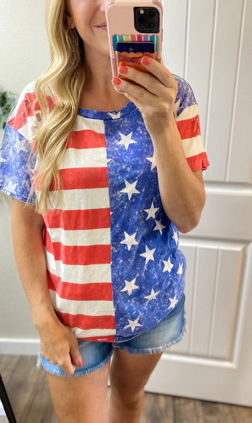 Distressed Flag Short Sleeve Top