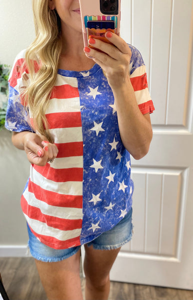 Distressed Flag Short Sleeve Top