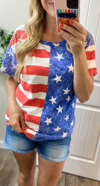 Distressed Flag Short Sleeve Top