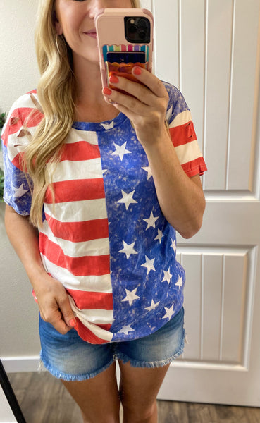 Distressed Flag Short Sleeve Top