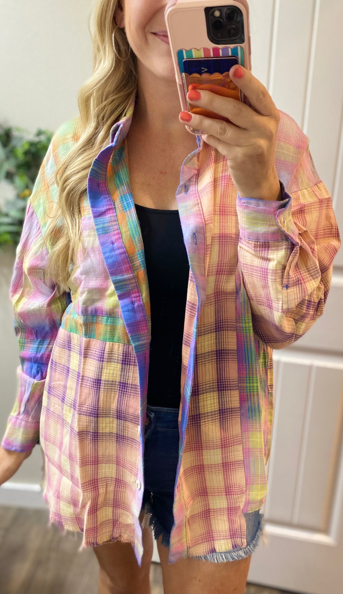 Plaid Colorblock Button-up