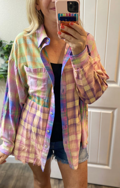 Plaid Colorblock Button-up