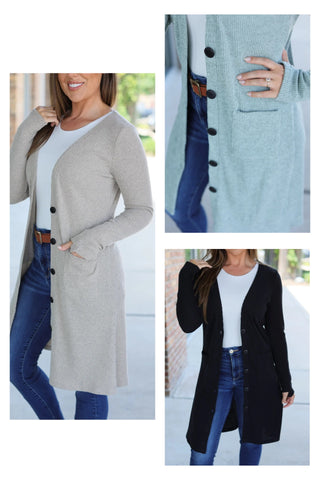 Mid length Ribbed Button Cardigan