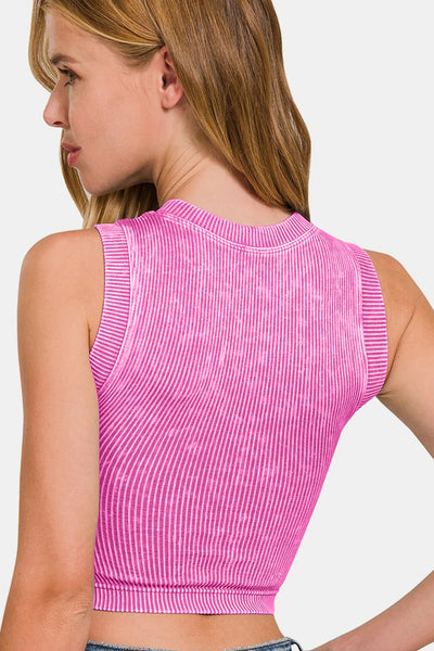 High Neck Pink Ribbed Cropped Bra Cami