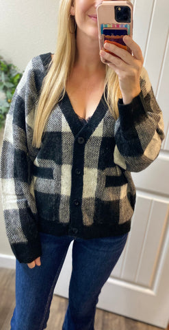 Checkered Button Cardigan