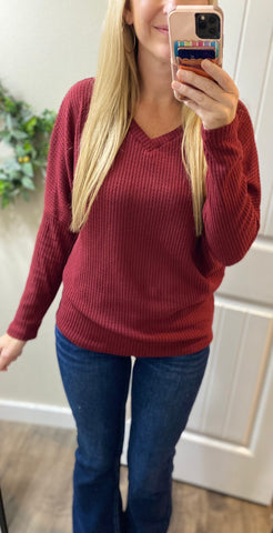 Sale! Burgundy Waffle Long Sleeve Top