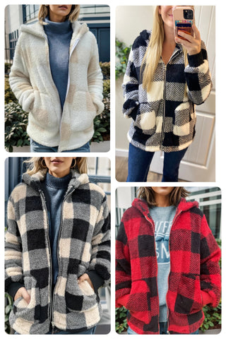 Plaid Sherpa Hooded Jacket