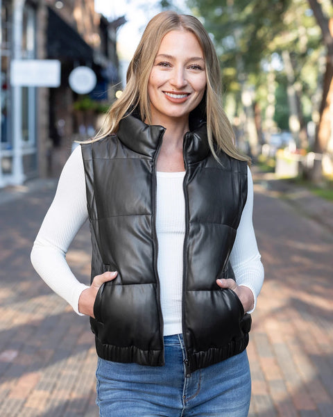 Butter Faux Leather Puffer Jacket/Vest