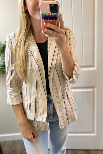 Linen Woven Striped Blazer