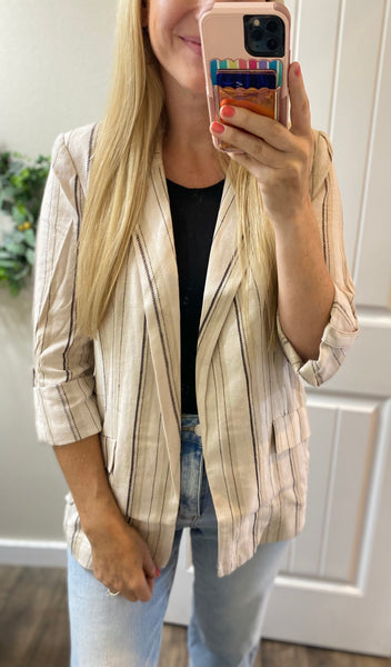 Linen Woven Striped Blazer