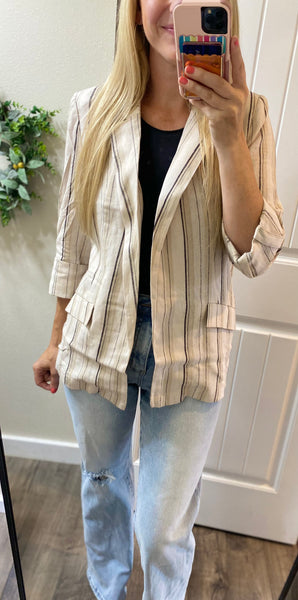 Linen Woven Striped Blazer