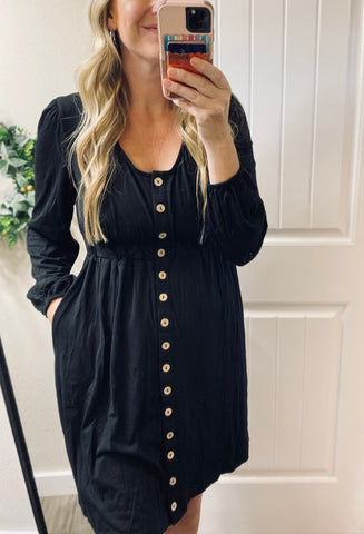 Scoop Neck Button Down Long Sleeve Dress