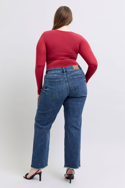 Judy Blue Dark Raw Hem Mid Rise Jeans