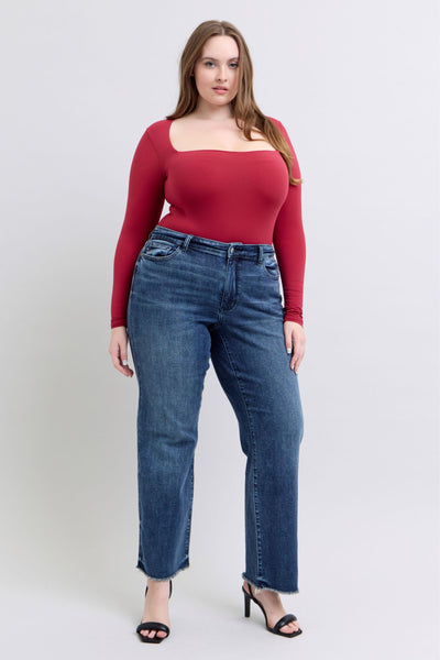 Judy Blue Dark Raw Hem Mid Rise Jeans