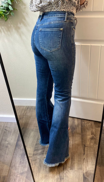 Miley High Waist Control Top Frayed Hem Flare Jeans