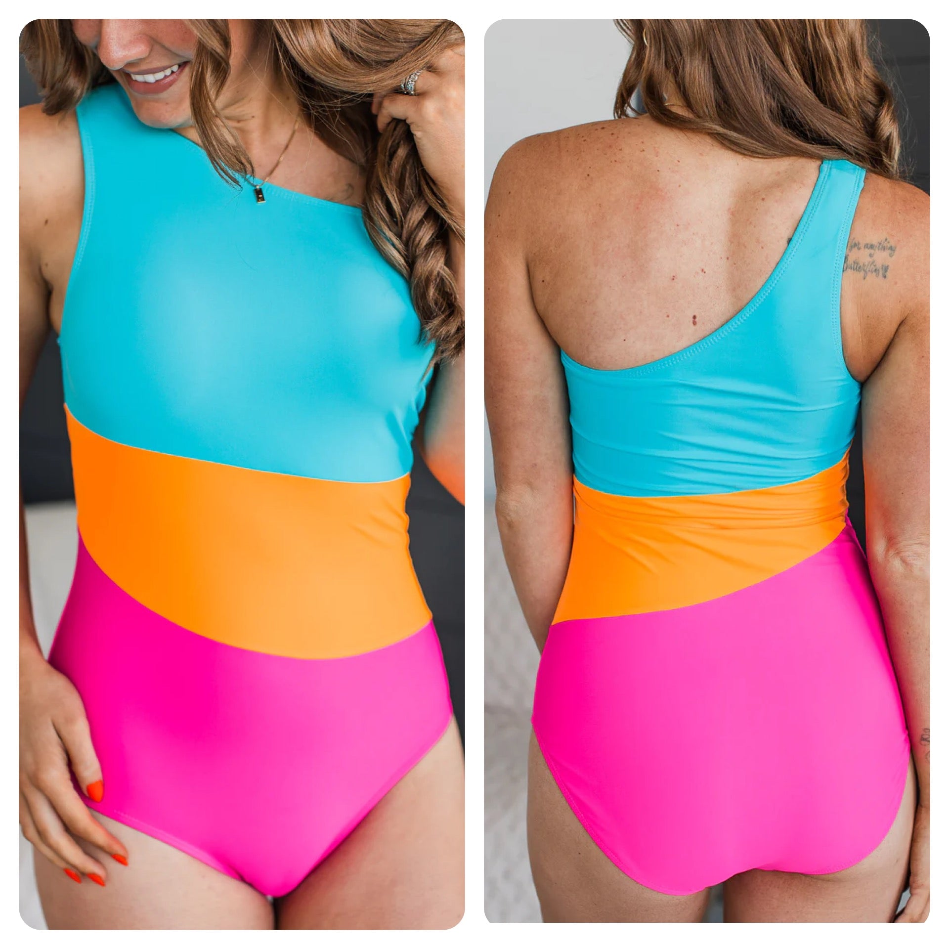 Blue/Orange/Pink One Shoulder Swimsuit (1 week)