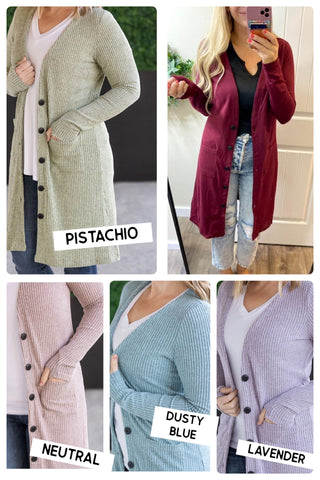 Spring Ribbed Long Button Cardigans