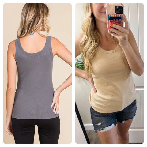 Charcoal Ribbed Scoop Neck Tank