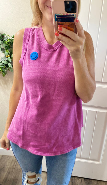 Terry Round Neck Tank in Fuchsia