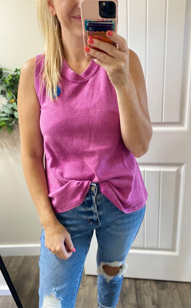 Terry Round Neck Tank in Fuchsia