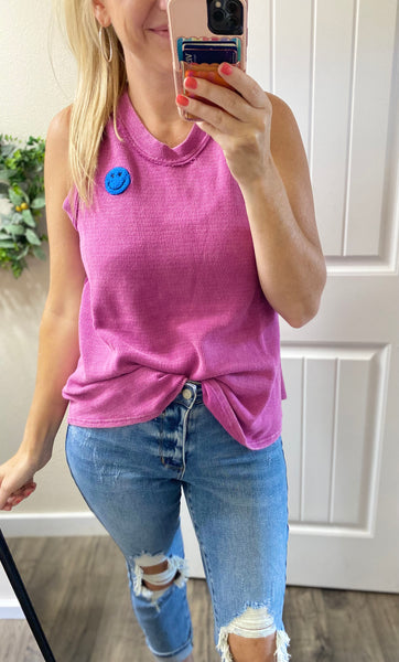 Terry Round Neck Tank in Fuchsia