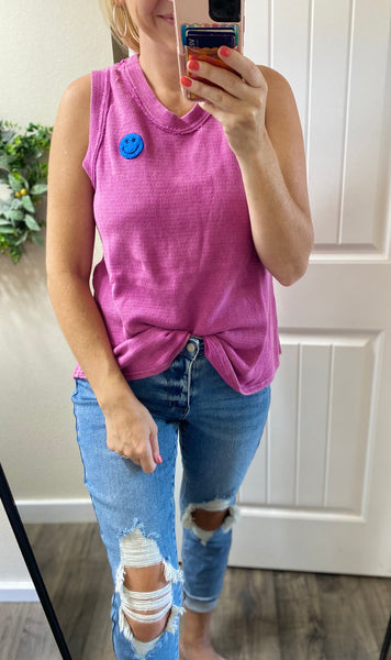 Terry Round Neck Tank in Fuchsia