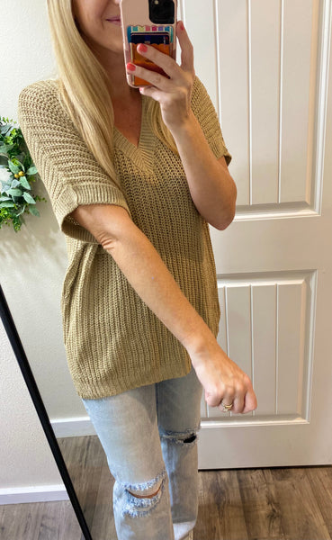 Khaki Mocha V-Neck Short Sleeve