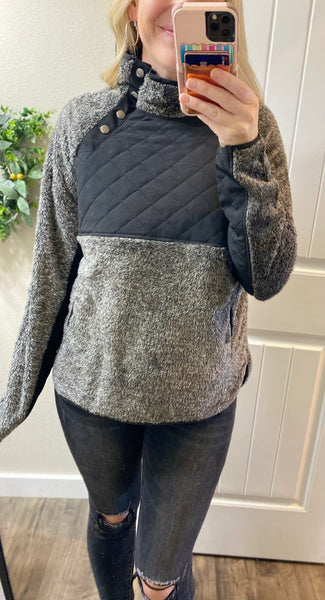 Quilted Asymmetrical Snap Fuzzy Pullover