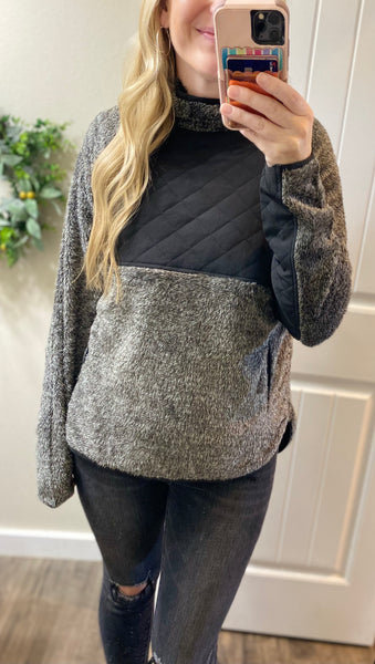 Quilted Asymmetrical Snap Fuzzy Pullover