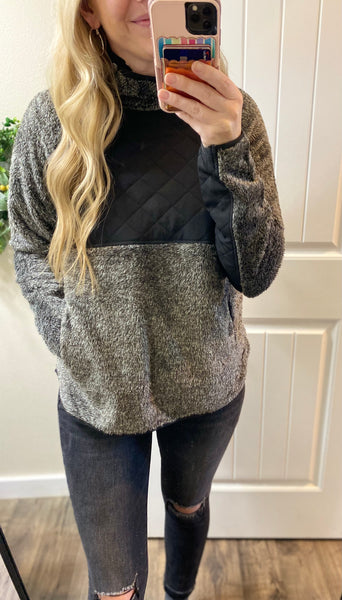 Quilted Asymmetrical Snap Fuzzy Pullover