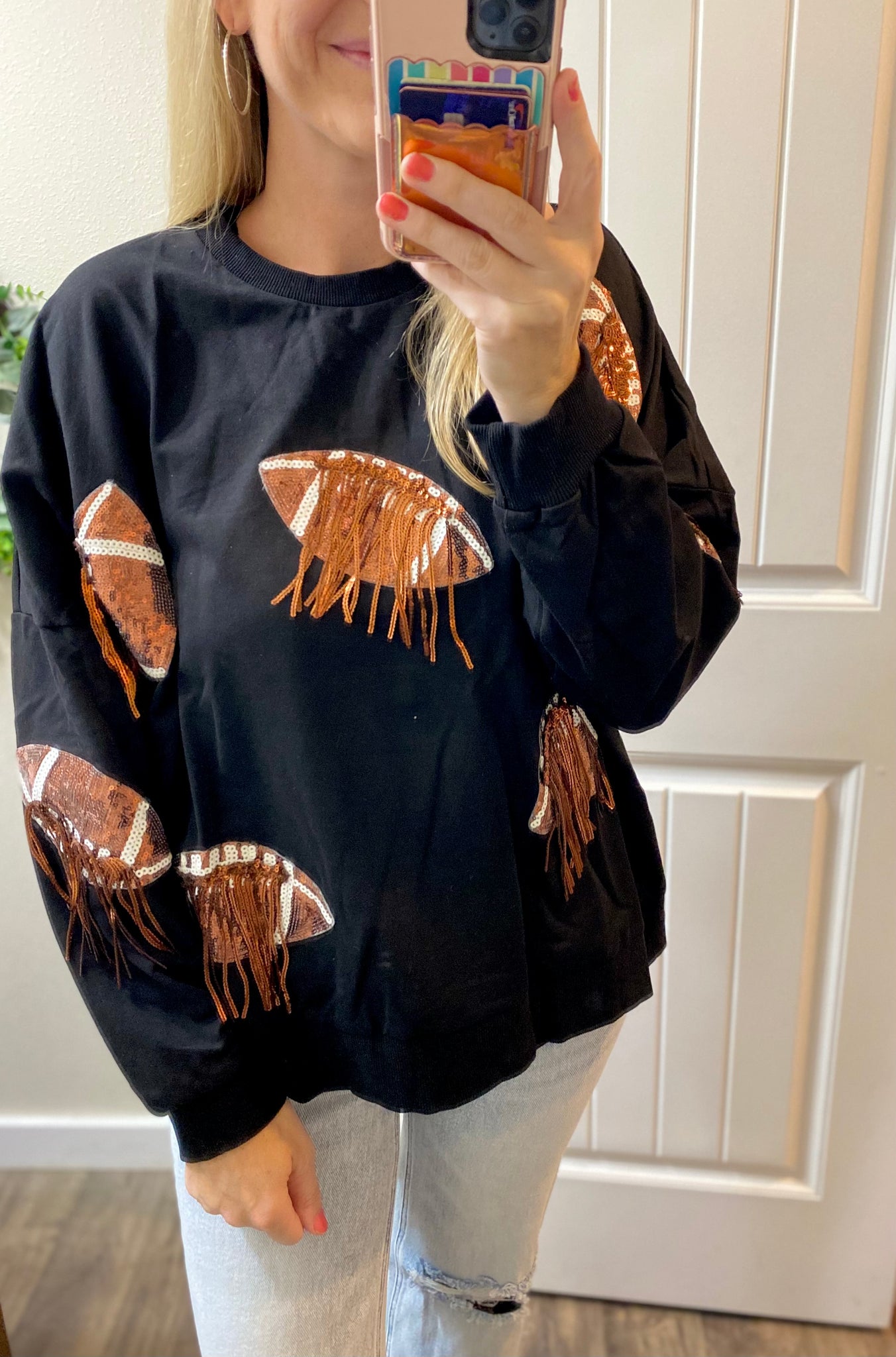 Football Sequin Fringe Pullover