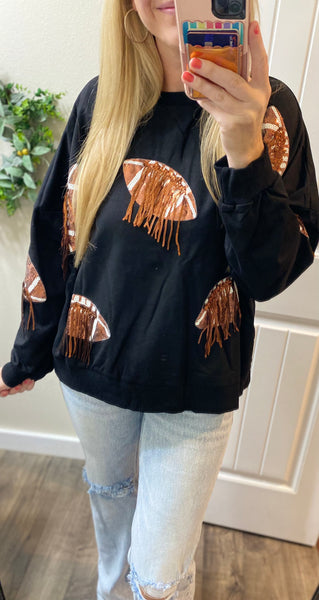 Football Sequin Fringe Pullover