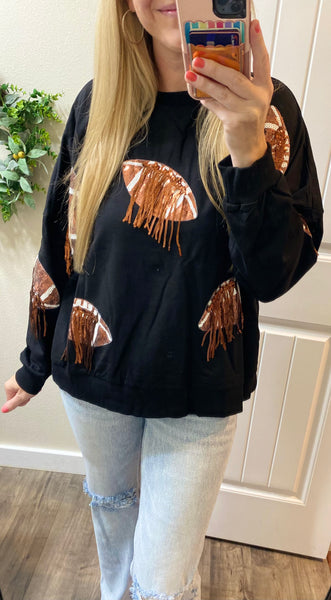 Football Sequin Fringe Pullover