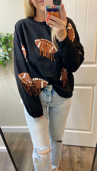 Football Sequin Fringe Pullover