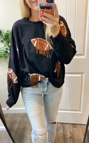 Football Sequin Fringe Pullover