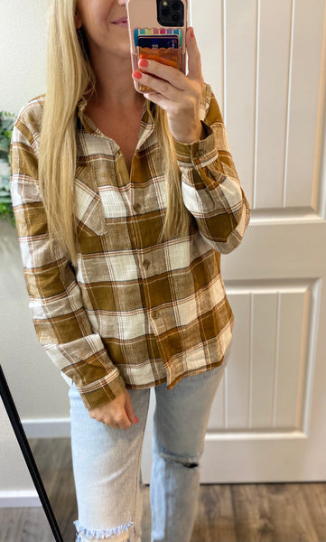 Camel Flannel Button Up