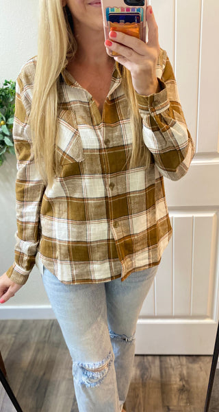 Camel Flannel Button Up